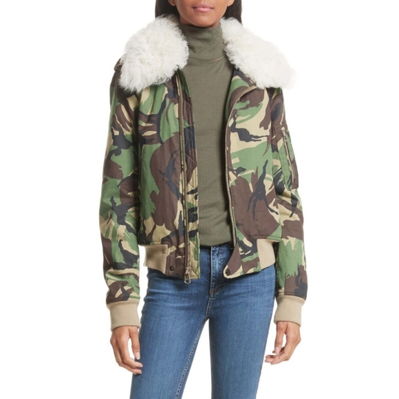 Rag & Bone camouflage shearling trim jacket - Picture 4 of 9